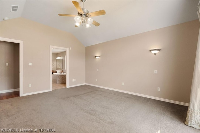 interior space with ceiling fan and lofted ceiling