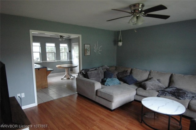 living room with light hardwood / wood-style flooring