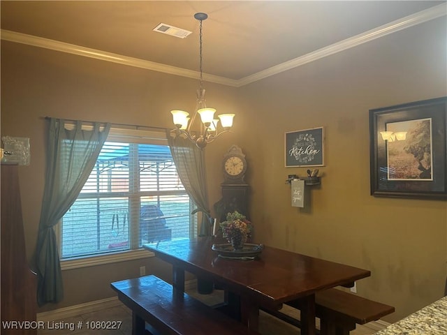 304 Caseys Ct, Lavaca, AR 72941 - dining area with a chandelier, baseboards, ornamental molding, and visible vents