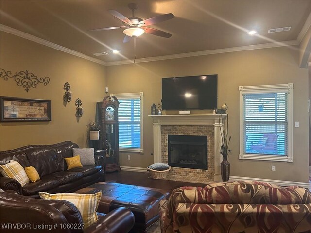 304 Caseys Ct, Lavaca, AR 72941 - living area with visible vents, a ceiling fan, wood finished floors, and a healthy amount of sunlight