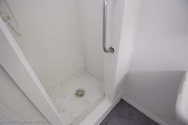 bathroom featuring baseboards and a stall shower
