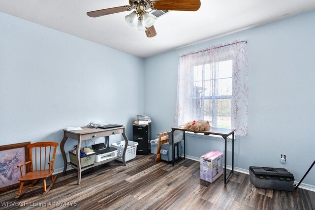 miscellaneous room with dark hardwood / wood-style floors and ceiling fan