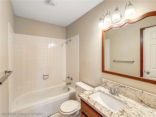 full bath with toilet, shower / bath combination, and vanity