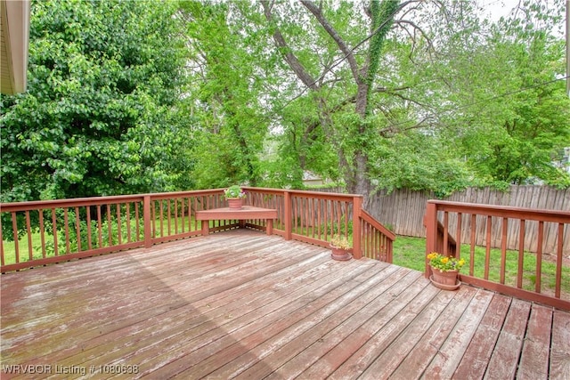 wooden deck featuring a fenced backyard