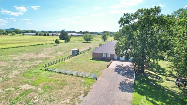 aerial view featuring a rural view