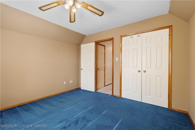 3017 Canongate Way, Fort Smith, AR 72908 - unfurnished bedroom featuring vaulted ceiling, carpet, a ceiling fan, and a closet