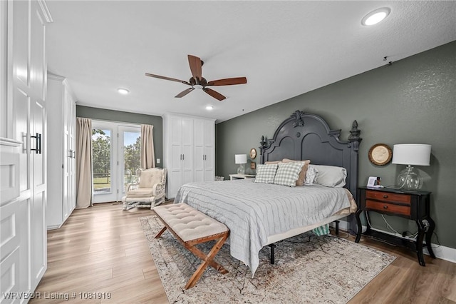 8807 Cain Rd, Alma, AR 72921 - bedroom with access to outside, light wood-style floors, ceiling fan, a closet, and recessed lighting