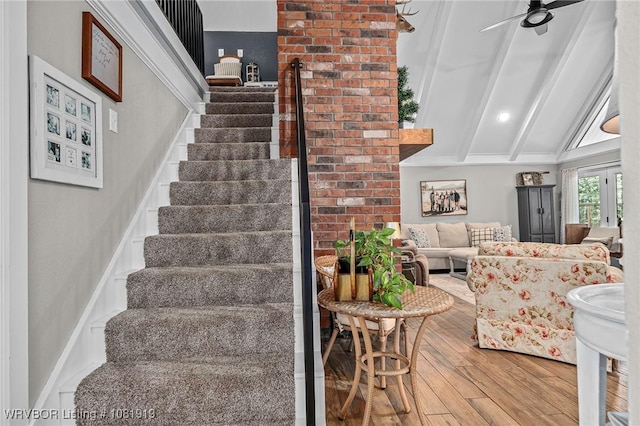 8807 Cain Rd, Alma, AR 72921 - stairs with wood finished floors and a ceiling fan