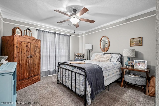 8807 Cain Rd, Alma, AR 72921 - carpeted bedroom featuring ornamental molding, ceiling fan, and a textured ceiling
