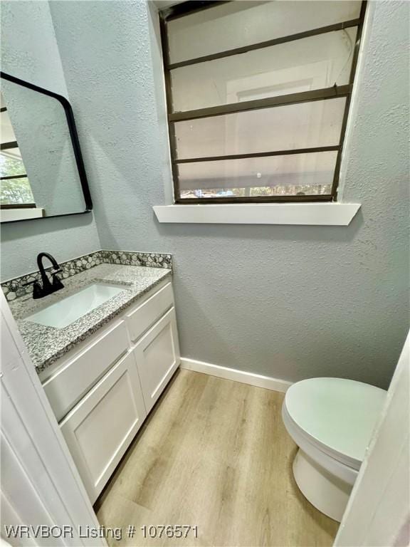 bathroom with hardwood / wood-style flooring, vanity, and toilet