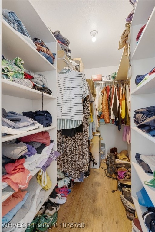 walk in closet featuring light hardwood / wood-style flooring