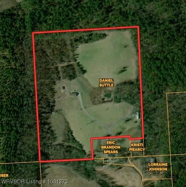 195 Polk 492, Cove, AR 71937 - aerial map of property and surrounding area featuring property boundaries highlighted