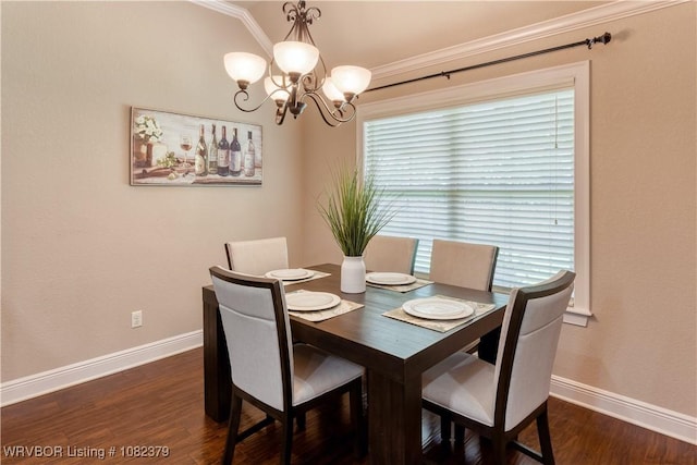 5707 Callaway Ln, Fort Smith, AR 72916 - dining room with a chandelier, dark wood-style flooring, and crown molding