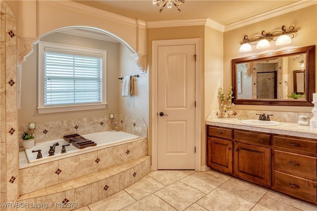 5707 Callaway Ln, Fort Smith, AR 72916 - full bath featuring a bath, vanity, ornamental molding, and tile patterned flooring