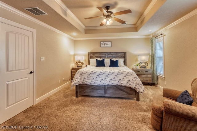 5707 Callaway Ln, Fort Smith, AR 72916 - carpeted bedroom with a raised ceiling, crown molding, and a ceiling fan