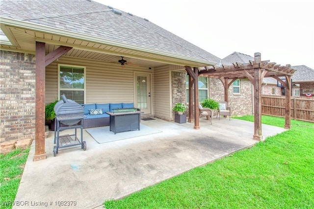 5707 Callaway Ln, Fort Smith, AR 72916 - view of patio / terrace featuring a pergola, an outdoor living space, and a ceiling fan