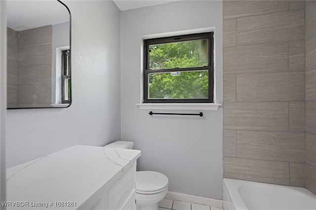 8901 Royal Ridge Dr, Fort Smith, AR 72903 - bathroom featuring tile patterned floors, vanity, toilet, baseboards, and shower / bathtub combination