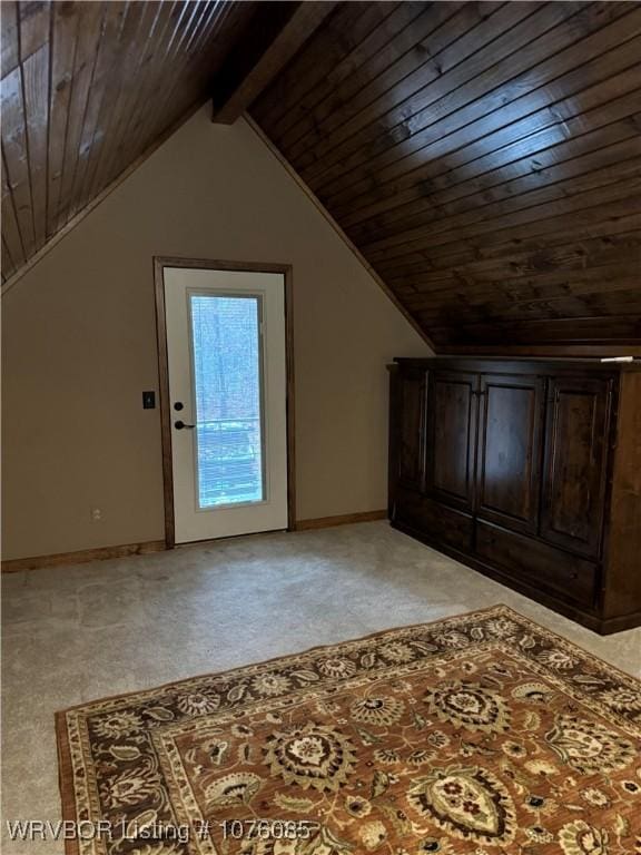 185 Susie Ln, Mena, AR 71953 - bonus room featuring light carpet, vaulted ceiling with beams, and wooden ceiling