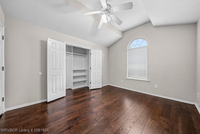 1129 Arapahoe Dr, Van Buren, AR 72956 - unfurnished bedroom featuring lofted ceiling, hardwood / wood-style flooring, a closet, ceiling fan, and a textured ceiling