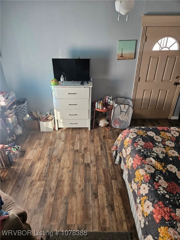 bedroom with wood-type flooring