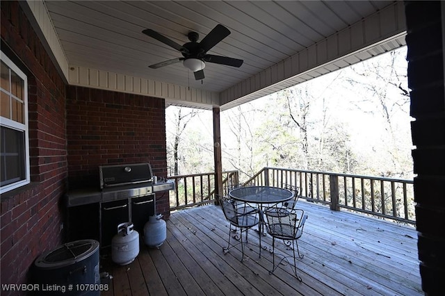 wooden deck with ceiling fan