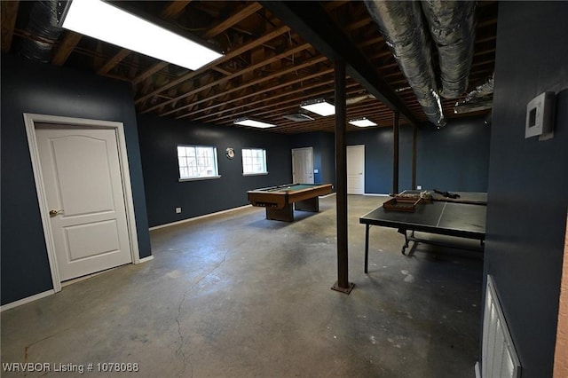 rec room featuring concrete flooring and pool table