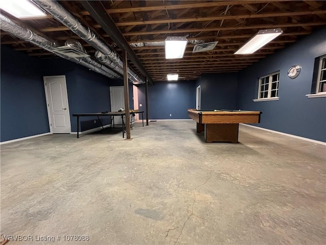 rec room with billiards and concrete floors