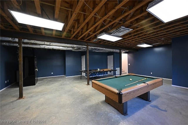 game room featuring concrete floors and billiards