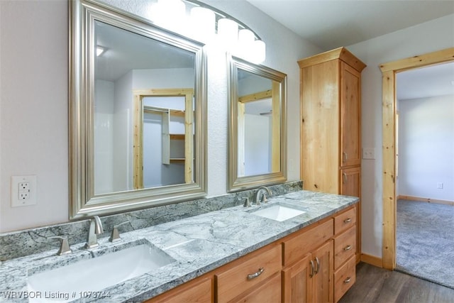 bathroom with hardwood / wood-style floors and vanity