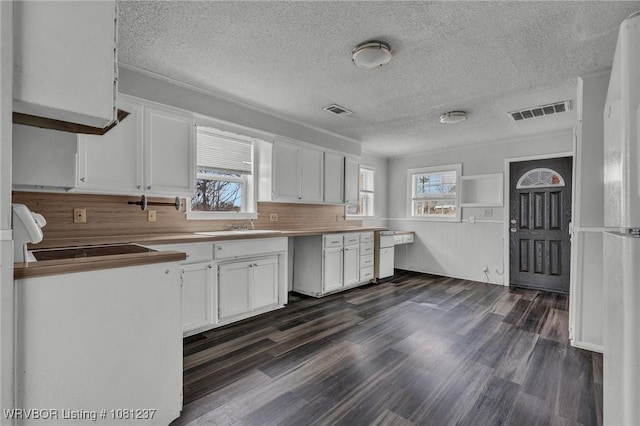 2101 N I St, Fort Smith, AR 72901 - kitchen featuring white cabinets, plenty of natural light, a textured ceiling, and tasteful backsplash