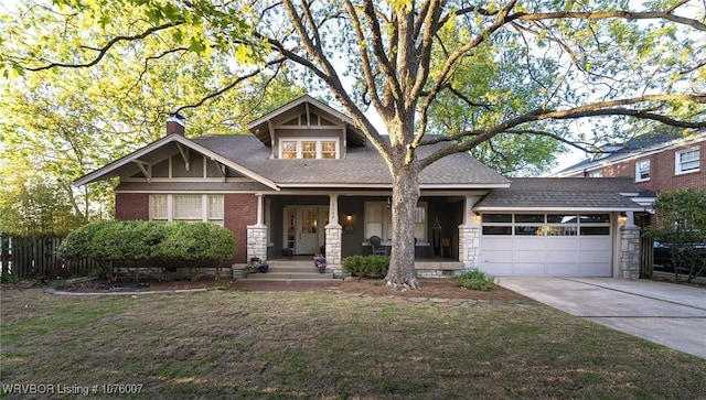 craftsman-style house with a porch and a garage