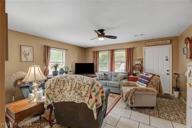 3500 N 48th St, Fort Smith, AR 72904 - living area featuring ceiling fan, a textured ceiling, and light tile patterned floors