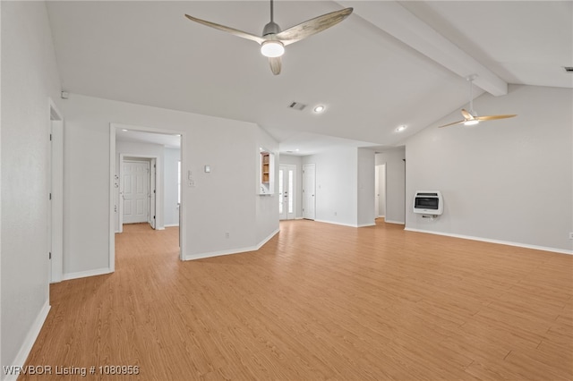 813 Melba Denton Ln, Sallisaw, OK 74955 - unfurnished living room featuring ceiling fan, heating unit, baseboards, light wood-style floors, and recessed lighting