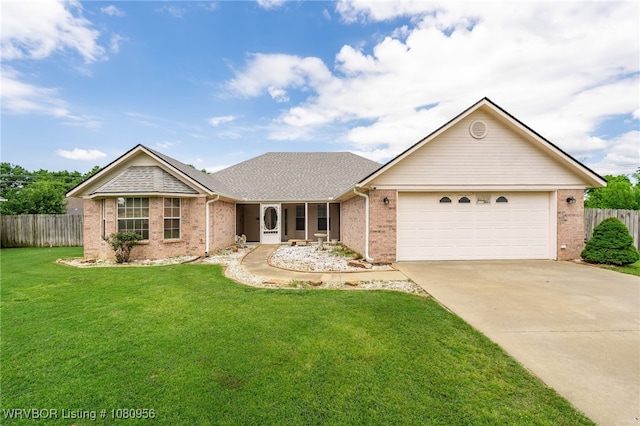 813 Melba Denton Ln, Sallisaw, OK 74955 - ranch-style home with concrete driveway, brick siding, an attached garage, and roof with shingles