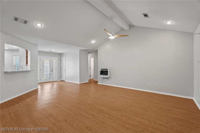 813 Melba Denton Ln, Sallisaw, OK 74955 - unfurnished living room with heating unit, ceiling fan, baseboards, light wood-style flooring, and recessed lighting