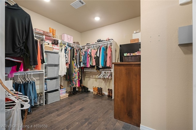 walk in closet featuring dark hardwood / wood-style flooring