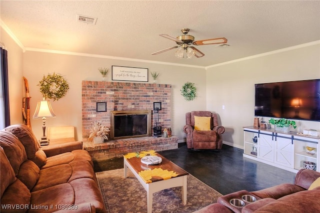 3745 E 420th Rd, Adair, OK 74330 - living area featuring a ceiling fan, visible vents, and ornamental molding