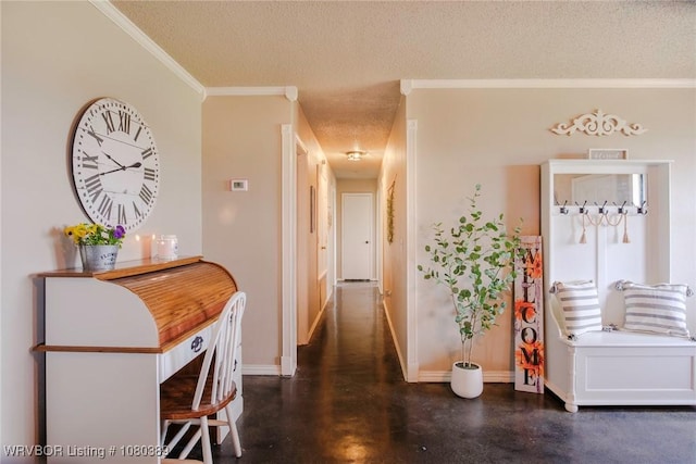 3745 E 420th Rd, Adair, OK 74330 - hall with baseboards, ornamental molding, finished concrete floors, and a textured ceiling