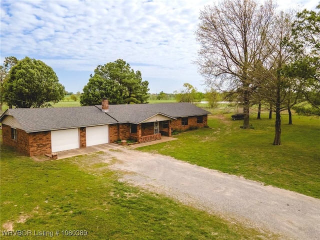 3745 E 420th Rd, Adair, OK 74330 - ranch-style home featuring a porch, a front yard, dirt driveway, and a garage