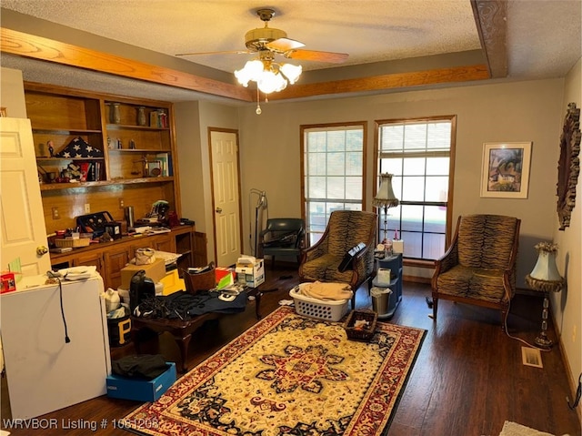 2904 Cedar Valley Dr, Greenwood, AR 72936 - office space featuring ceiling fan, a tray ceiling, dark wood-style floors, and a textured ceiling