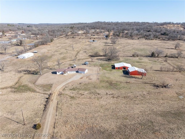 drone / aerial view with a rural view