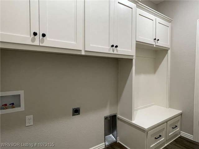 washroom with washer hookup, electric dryer hookup, and cabinets