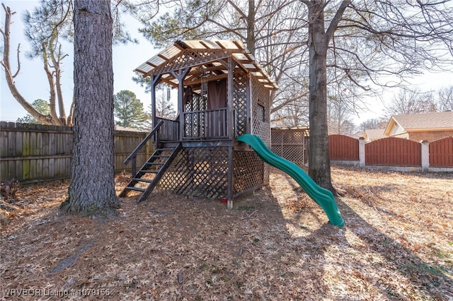 view of play area featuring a fenced backyard