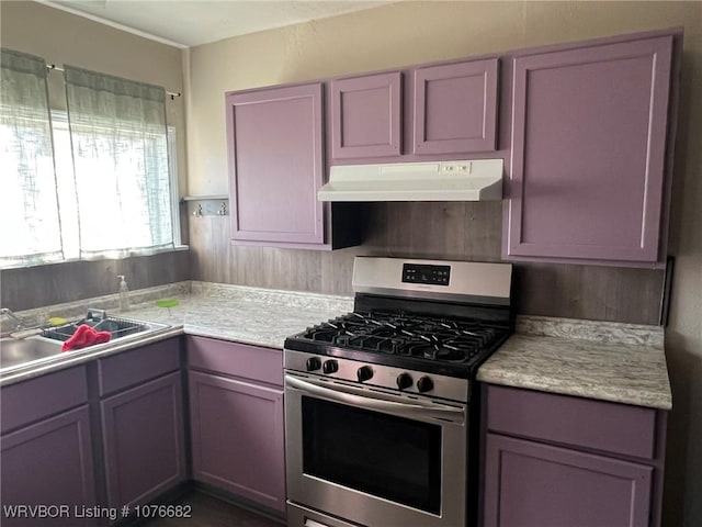 kitchen featuring stainless steel gas stove and sink