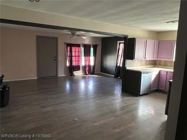 kitchen featuring dishwasher, hardwood / wood-style flooring, and ceiling fan