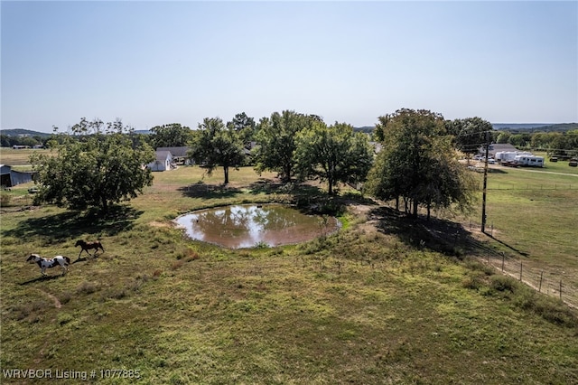 view of yard featuring a rural view and a water view