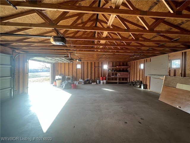 garage with a garage door opener