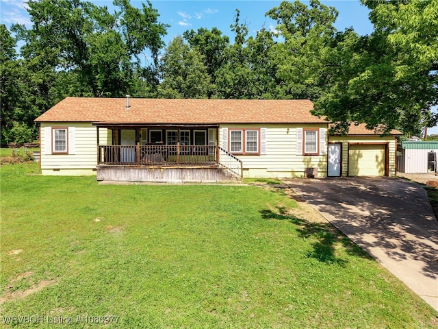 4209 Old Jenny Lind Rd, Fort Smith, AR 72901 - ranch-style house featuring driveway, crawl space, a front lawn, and a porch