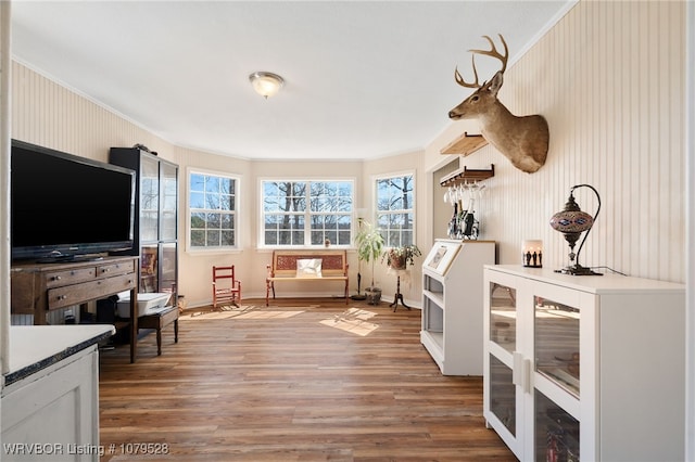 interior space with wood finished floors and baseboards