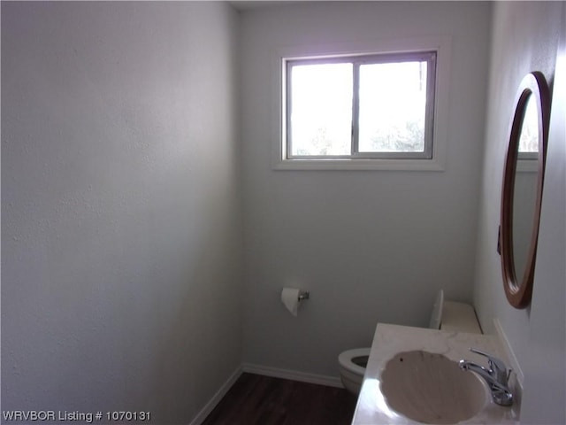 bathroom featuring hardwood / wood-style flooring, toilet, and sink